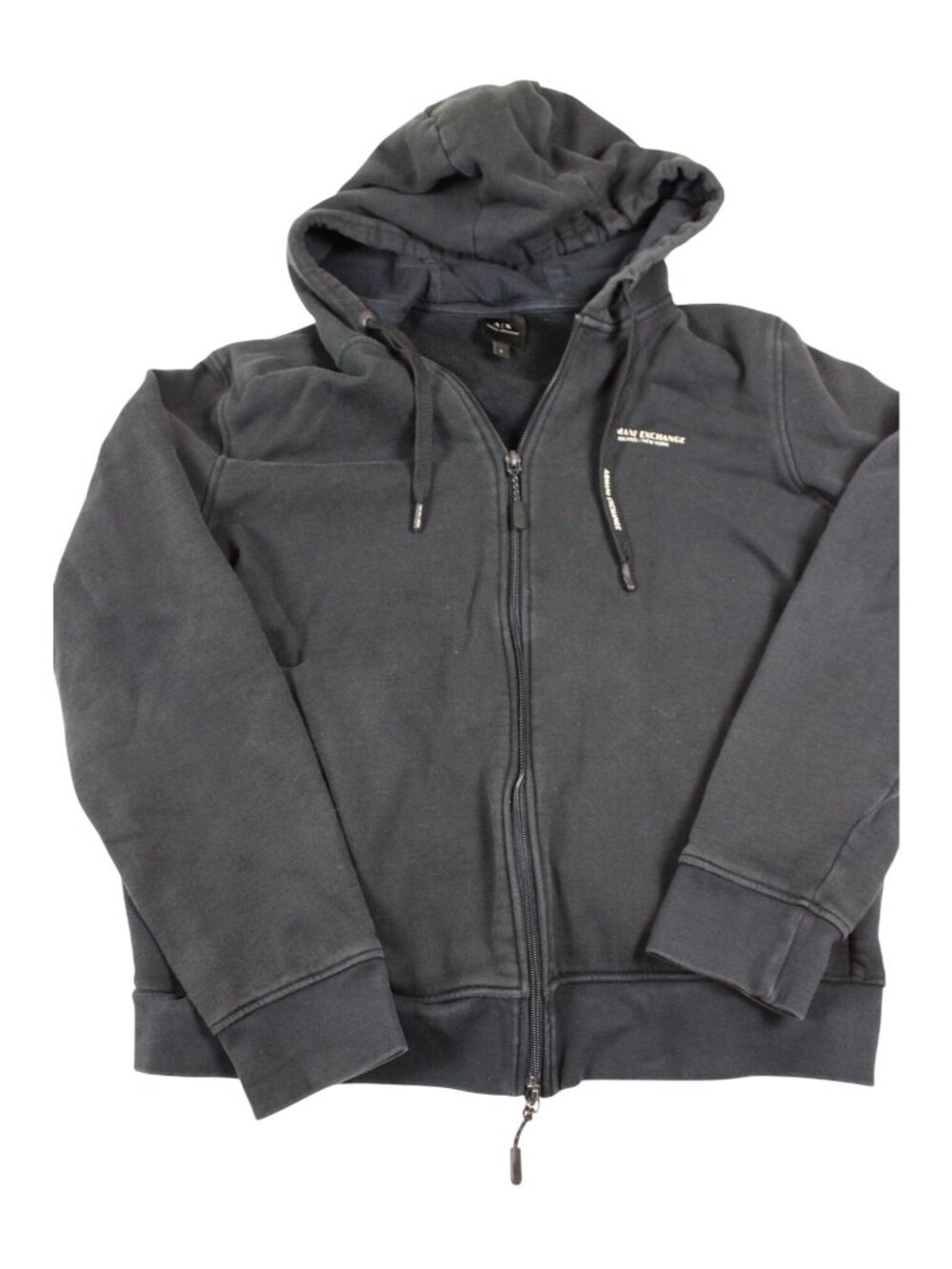 Armani Exchange Mens Black Zip-Up Hoodie L Fleece Lined Casual Wear